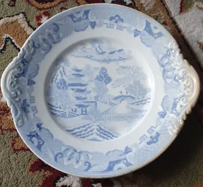 Buy Antique Blue And White Willow Pattern Cake Plate 9 3/4 Inch X 8 7/8ths Inch • 9.99£