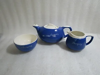 Buy Vintage Fosters Studio Pottery Newquay Blue Tea Set Teapot Milk Jug & Sugar Bowl • 19.97£