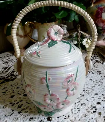 Buy Vintage Maling Biscuit Barrel Cookie Jar   Flowers And White Pearl Lustre Ware • 32.99£