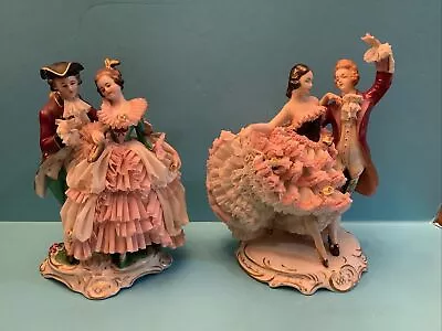 Buy PAIR Germany Dresden Lace Porcelains Figurine Couple Courting. With Marked • 530.34£