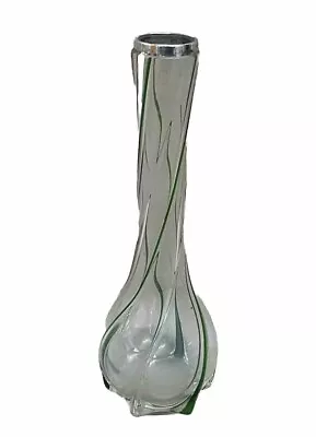 Buy Antique Art Nouveau Sterling Silver Rim And Green Twist Glass Posy Vase • 55£