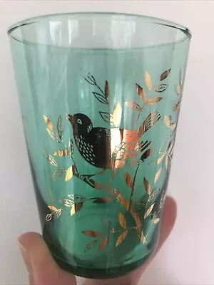 Buy 5 Vintage Retro 1950s Green Gold Bird Print Tumbler Drinking Glasses Kitsch Set • 22£