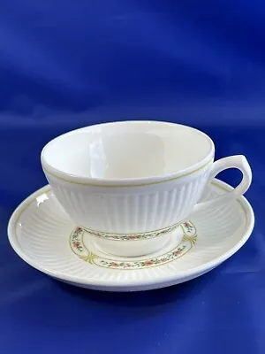 Buy Wedgwood Insignia White Metallised Bone China Tea Cup & Saucer. Pink/Green Set • 6.35£