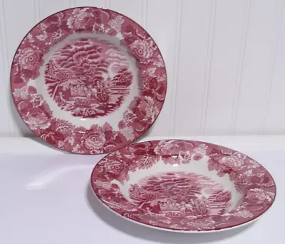 Buy Enoch Woods Ware English Scenery Wood And Sons PINK 7.75  Soup Bowls  Set Of 2 • 19.20£