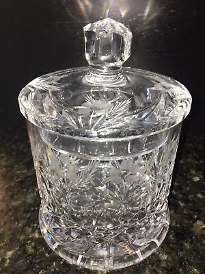 Buy VINTAGE CUT CRYSTAL CANISTER W LID HAND CUT ANTIQUE JAR COLLECTIBLE GLASSWARE • 47.41£