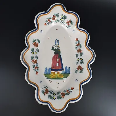 Buy Vtg Henriot Quimper Oblong Scalloped French Faience Woman Milk Can Pottery Dish • 45.62£