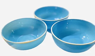 Buy Scandinavian Cased Glass Bowl Light Blue White Rim Mid Century 6.5x3 Set Of 3 • 57.01£