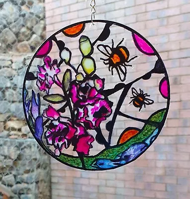 Buy Stained Glass Effect Sun Catcher, Bee/flower, 10cm Wide, Handmade Unique.  • 4.89£