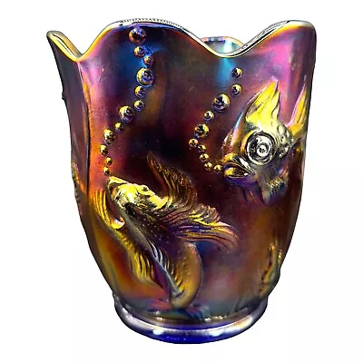 Buy Vintage Fenton Koi Fish Atlantis Red Purple Iridescent Carnival Glass Vase Rare • 235.93£