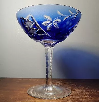 Buy Bohemian Czech Blue Cut To Clear Crystal Wine / Cocktail Glass Stem 5 1/8  Tall • 19.46£