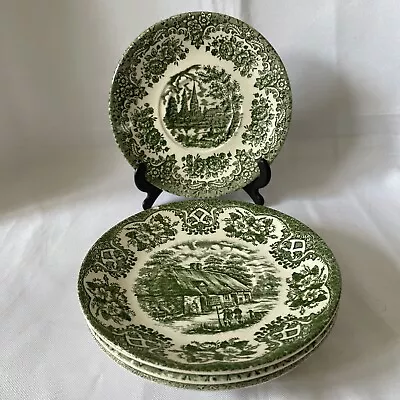 Buy 4 English Staffordshire Green Ironstone Old Inns Series 14cm Saucers - See Desc • 6.99£