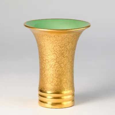 Buy Art Deco Pickard Gold Rose Daisy Porcelain Vase 5  H C. Seafoam Green 1920 Czech • 33.20£