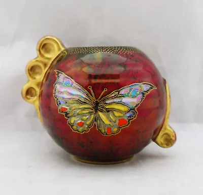 Buy Vintage Crown Devon Red Lustre Small Art Deco Posy Vase, Enamelled Butterflies • 4.99£