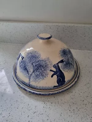 Buy Bell Studio Pottery Spongeware Rare Hares Rabbit Blue Butter Cheese Dome Plate • 63.99£