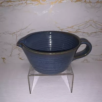 Buy Vintage Small Blue Pottery Stoneware Batter Pouring Mixing Bowl With Handle • 11.29£