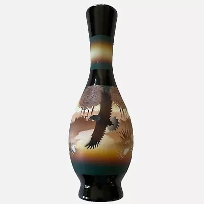 Buy Dineh Navajo Pottery Vase Hand Painted Signed Black Glaze Eagle Bear 9 Inch • 22.29£