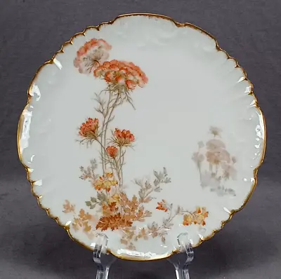 Buy Charles Ahrenfeldt Limoges Orange Floral & Gold 8 5/8 Inch Plate Circa 1893 A • 94.87£