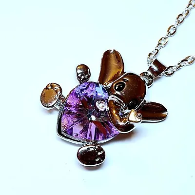Buy Purple Crystal Cut Glass Elephant Necklace 925 Silver • 4.25£