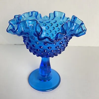 Buy Fenton Glass Hobnail Ruby Blue Crested Compote Pedestal Ruffled Bowl 6  • 18.18£