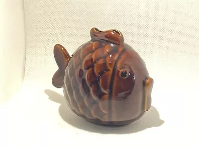 Buy Denmead Pottery Brown Treacle Glazed Ceramic Fish Open Mouth Moneybox Vintage • 7.85£