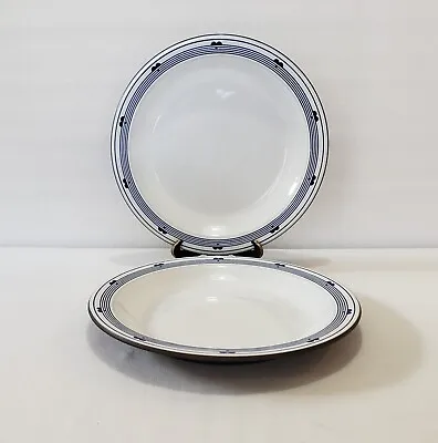 Buy Hornsea Pottery Danube Dinner Plates Cobalt Blue Lines Shapes On Rim Set Of 2 • 26.54£