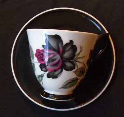 Buy Royal Albert Masquerade Floral Tea Cup & Black Saucer Duo 1950s Vintage Vgc • 17.99£