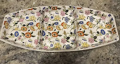 Buy Vintage Japan Chintzware 3-Section Divided Tray Tulips Roses Floral 12.5” • 20.86£