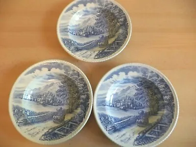 Buy 3 WOOD & SONS WESTMORLAND Blue & White Transfer Ware SOUP PASTA BOWLS POTTERY • 24.99£