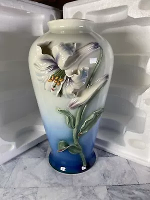 Buy Franz Porcelain Blue Lily Flower Vase XP1825 + Box • 193.02£