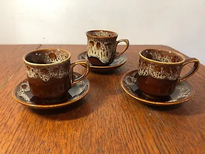 Buy Fosters Pottery Cornwall - Brown Speckle - 3 X Cups & Saucers - USED - NO BOX • 7.95£