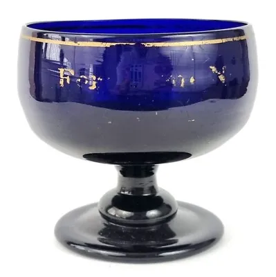 Buy Georgian Glassware Bristol Blue Antique Sugar Bowl Footed Base Gold Gild Rim • 142.08£