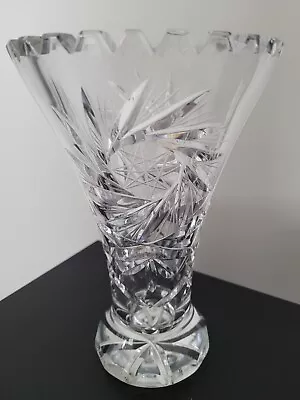 Buy Vtg Lead Crystal Cut Glass Pedestal Vase Pinwheel Star Deeply Cut • 33.20£