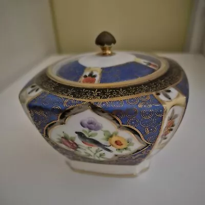 Buy Vintage Noritake Bone China Pot With Lid - Birds/floral Royal Blue Design • 10£