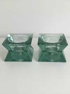 Buy Recycled Glass Candle Holder Pair 3x4.5” Pillar Green Vibrios San Miguel - Boots • 0.99£