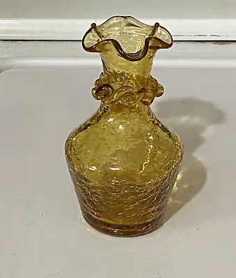 Buy Vintage Amber Crackle Glass Mini Vase Hand Blown Glassn  Blenko? • 7.63£