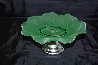 Buy Art Deco Green Uranium Glass Nut Bonbon Pedestal Dish Comport Tazza Strawberry • 25£
