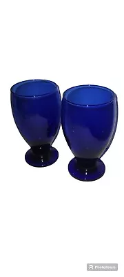 Buy Cobalt Blue 12oz Pedestal Water Goblet Glasses Set Of 2 • 19.27£