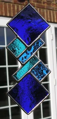 Buy Stained Glass Blue Abstract Geometric Panel Suncatcher Handmade In England • 24£