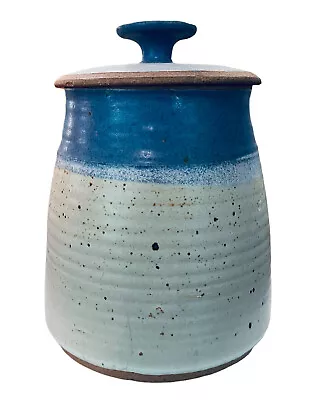 Buy Artist Signed STUDIO POTTERY Blue Light Gray Hand Crafted CANISTER JAR With LID • 23.93£