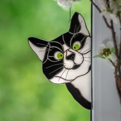 Buy Handmade Stain Glass Cat Suncatcher For Window, Stained Glass Window Hanging • 7.04£