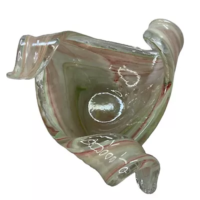 Buy Vintage Murano Art Glass Bowl Hand Blown Stretch Petal Swirl Pastel 10in X5.5 In • 30.74£