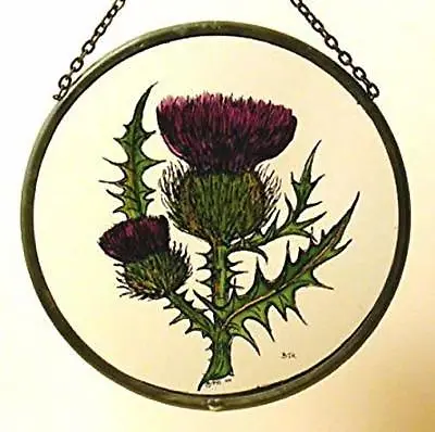 Buy Decorative Winged Heart Hand Painted Stained Glass Roundel/Sun Catcher - Thistle • 24.99£