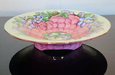 Buy Maling Large Embossed Footed Bowl With Pink Thumbprint And Blue Embossed Flowers • 39.99£