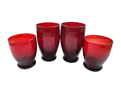 Buy Lot Of 4 Vintage Anchor Hocking Ruby Red Glasses 2 Juice 2 Cordial • 24.17£