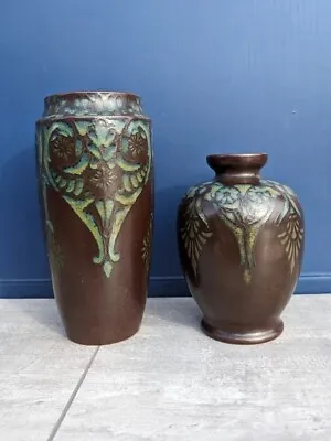 Buy Antique Pair Lovatt's Potteries Ltd Langley Ware Floral Art Deco Vases C.1930's • 140£