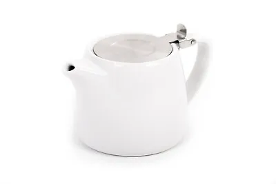 Buy Stackable White Ceramic Teapot With Stainless Steel Lid 500ml - Without Strainer • 12.84£