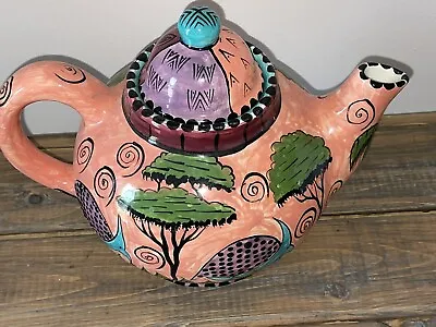 Buy Penzo Zimbabwe African Pottery Teapot Safari Animals Hand Painted VTG 1997 • 119.83£