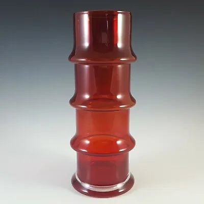 Buy Riihimaki #1532 Riihimaen Lasi Oy Red Hooped Cased Glass Vase • 65£