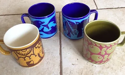 Buy Four Hornsea Pottery Mugs - Fish, Blackbird, Dolphin And Elephant Designs. • 31£