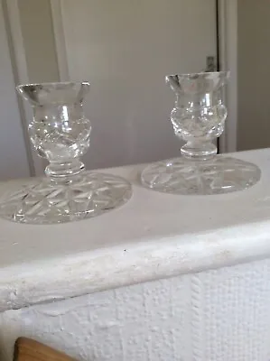 Buy Pair Of Cut Glass Crystal Candle Holders 3 H X 3.1/2 Inch Wide Inch Candle Hole • 23£